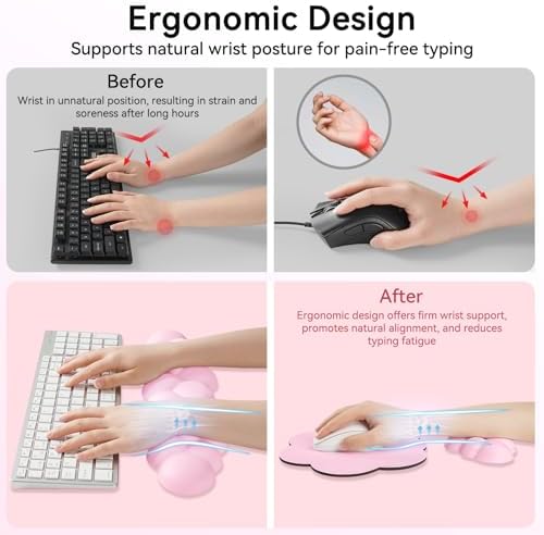 Sushret Cloud Wrist Rest for Computer Keyboard and Mouse Pad Set, Pink