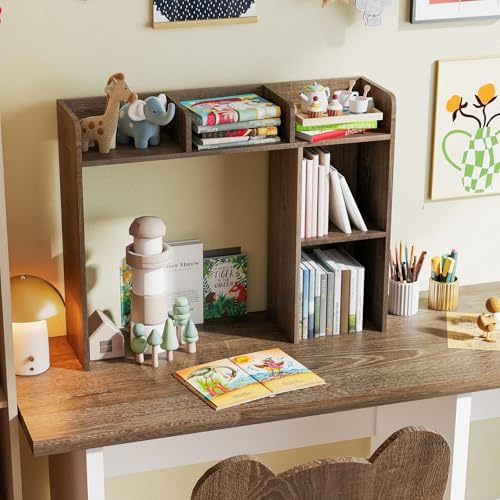Tangkula Desktop Bookshelf, Countertop Storage Hutch with Shelves for Computer Desk, Desk 3-Tier Display Rack, Multipurpose Wood Desktop Hutch Storage Organizer for Dorm Office