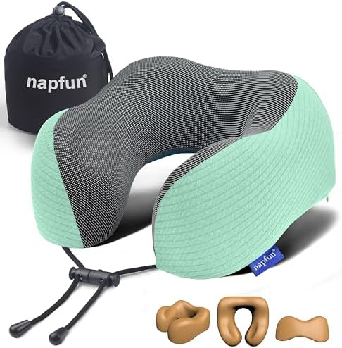 napfun Neck Pillow for Travel, Memory Foam Airplane Pillow, Turquoise