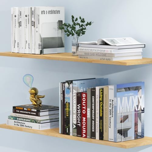 Acrylic Bookends 4 Pcs, Clear Book Ends for Shelves, Bookend Organizer