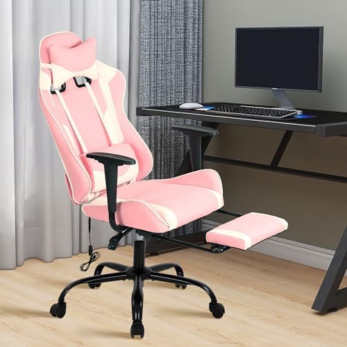 Gaming Chair, High Back PU Leather Gaming Chairs Computer Chair with Headrest & Lumbar Support, Height Adjustable Wide Seat Gaming Chairs for Adults, Game Chair with Footrest & Armrest