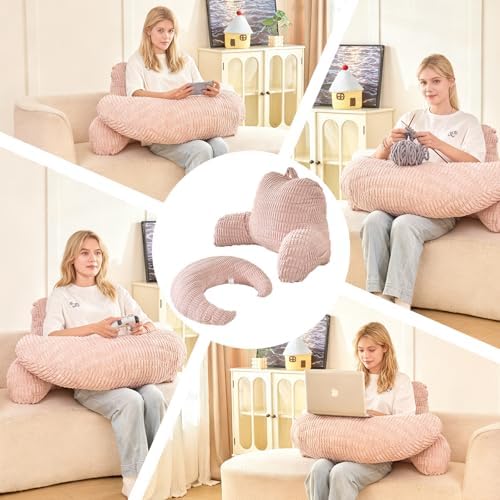 17" Reading Pillow for Bed,U Shaped Arm & Elbow Support,Pink Corduroy