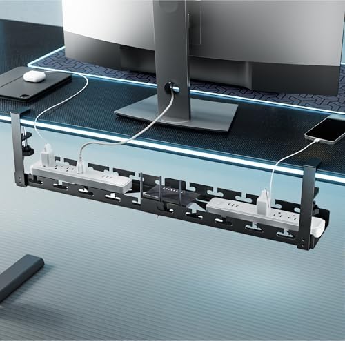 ARES WING 17"-28.7" Extendable Under Desk Cable Management Tray, No-Drill