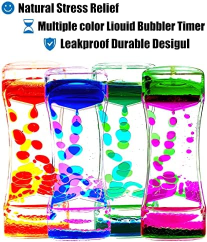 FKYTION Liquid Motion Bubbler Timer Pack of 4 Colorful Hourglass Liquid Bubbler ADHD Fidget Sensory Toys for Kids, Teenagers, Adults