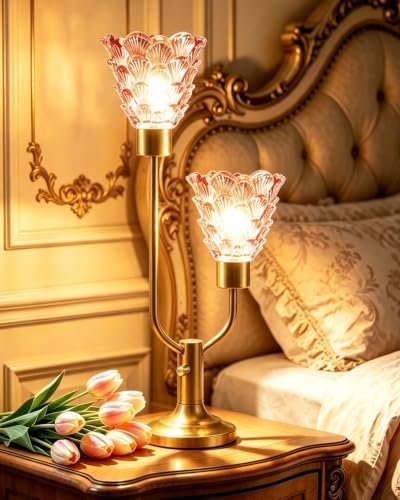 Lightdot Mid Century Modern Table Lamp Dimmable Vintage Pink Glass Lamp