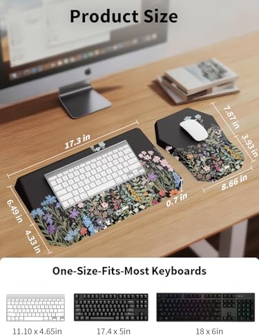 3-in-1 Ergonomic Keyboard Stand with Wrist Rest & Mouse Pad Set, Flower