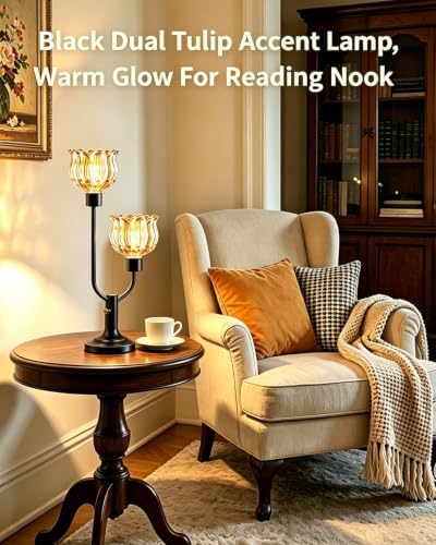 Lightdot Nightstand Lamps Set of 2 Flower Amber Glass Table Lamp Dimmable