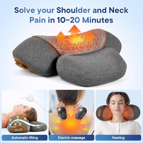 Cordless 3-in-1 Neck Massage Pillow with Heat, Massage, and Traction (Gray)