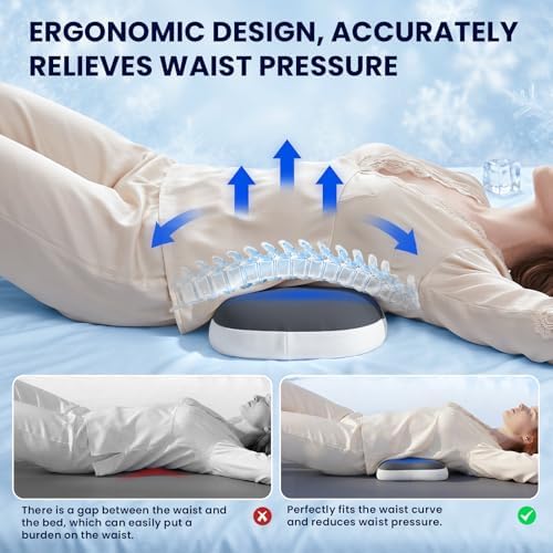 Lumbar Support Pillow for Bed, Memory Foam Pillow for Back Pain Relief, Lower Back Pain Relief Pillow for Sleeping, Adjustable Lumbar Pillow for Sleeping, Bed, Car, Couch (Grey White-Cooling)