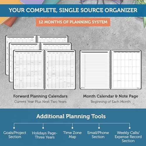 Planner Pad Spiral Bound January-December 2027/ Calendar Year 8 1/2" x 11" Large 3-Tier Funnel Down 12 Month/Weekly Organizer, Black Cover/Black Ink