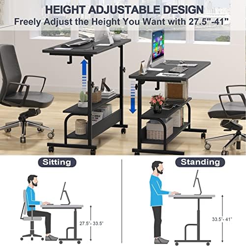 Armocity 39" Rolling Standing Desk with Charging Station for Couch Bed