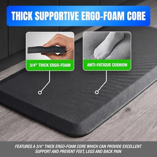NewLife by GelPro Ergo-Foam Cushioned Anti-Fatigue Standing Kitchen Floor Mat, Padded Stain-Resistant, Waterproof, Non-Slip Comfort Padded Desk/Office Mat - 20" x 32", Grasscloth Charcoal