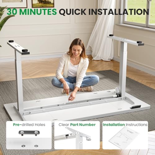 SIAGO White 71x30 in Standing Desk, 1 Inch Thick Tabletop, Double Frame