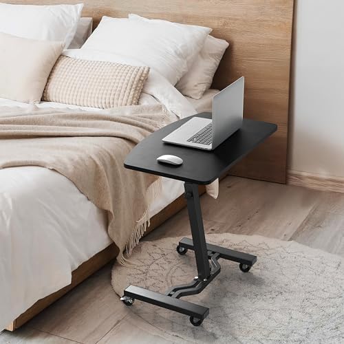 SHW Mobile Height Adjustable Laptop Rolling Cart w/Lockable Wheels, Black