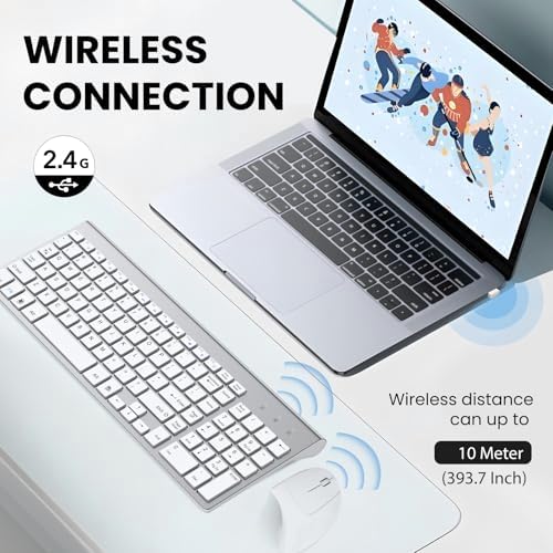 2.4GHz Wireless Vertical Ergonomic Mouse and Keyboard Combo Ultra-Thin Portable Size for PC Desktop Computer Laptop Mac Tablet (A) (Right) (White)