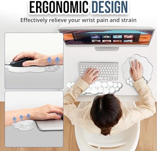 Keyboard Wrist Rest Set — Ergonomic Cloud Gel Wrist Rest Keyboard and Mouse Pad, Non-Slip Desk Accessories for Office and Home（White）