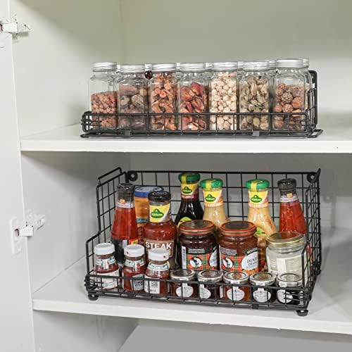 X-cosrack Stackable Wire Basket 3 Tier Countertop& Wall Mounted Metal Storage Basket for Kitchen Pantry Cabinet, Muti-functional Open Front Bin Organizer for Food Fruit Snack, Black