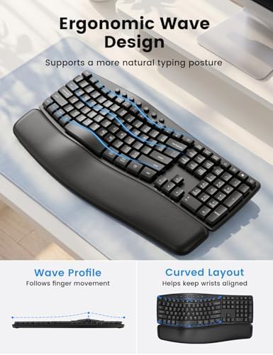 SABLUTE Wireless Keyboard and Mouse Combo, Ergonomic Wave, 30dB Quiet, MA41