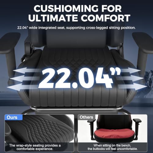 LUCKRACER Gaming Chair with Footrest, 90°-155° Reclining Ergonomic Computer Chair with 3D Armrests, Headrest and Lumbar Pillow, 360° Swivel, SGS-Tested Gas Lift, 330 lbs Capacity, Black
