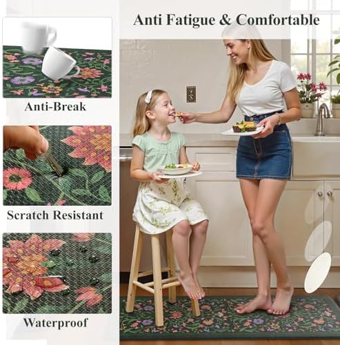 Collive Green Anti Fatigue Kitchen Mats, Washable Kitchen Rugs Sets of 2