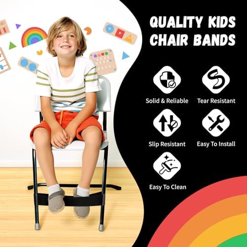 5 Pack Chair Bands for Kids with Fidgety Feet, ADHD Tools for Kids, Improve Focus & Reduce Restlessness, Chair Bands for Sensory ADHD ADD Autism - Classroom & Home Must Haves (Black)