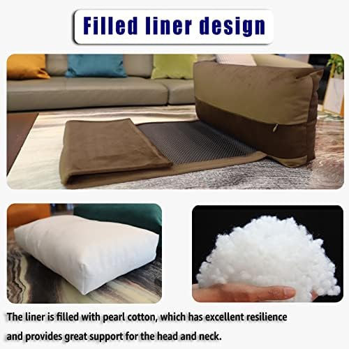 Velvet Recliner Head Pillow with Non-Slip Base - Adjustable Neck Support for Pain Relief in Home, Office and Travel (Brown)