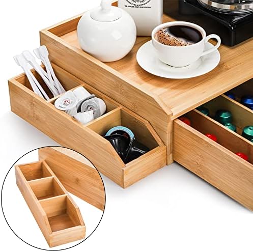 SOUJOY Bamboo 2 Drawer Coffee Pod Organizer with Side Box for K Cup Tea Bag