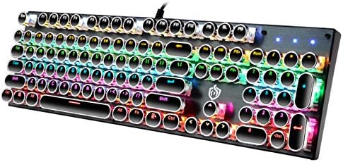 YSCP Typewriter Style Mechanical Gaming Keyboard Rainbow Backlit Wired with Blue Switch Retro Round Keycap 104 Keys Keyboard (L-Black)