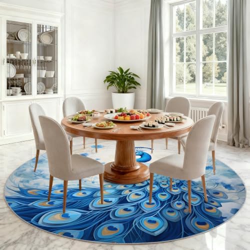 Peacock Round Area Rug - 3.3ft Peacock Round Rug for Kitchen, Abstract Animal Circle Rugs Washable Soft Non-Slip Carpet for Bathroom Kitchen Decor Mat