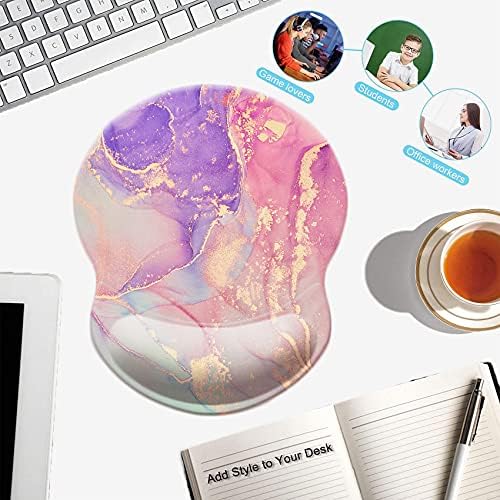 Mouse Pad with Wrist Support, Non Slip Mousepad Wrist Rest for Office, Computer, Laptop & Mac-Comfortable & Lightweight Ergonomic Support Mouse Mat(Pretty Marble-A)