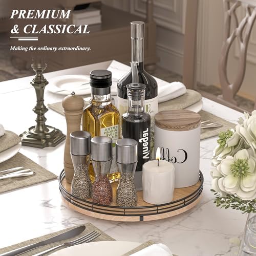 AMH 12-Inch Farmhouse Oak Lazy Susan Organizer