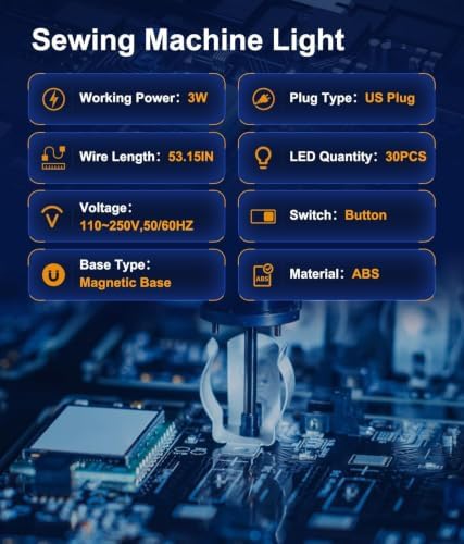 Dimmable Sewing Machine Light, 6.56ft Cord, Magnetic 30-LED Work Lamp, 2-Pk
