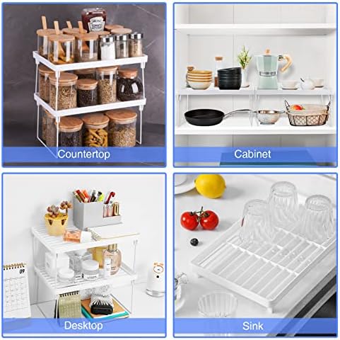 NiHome 4-Pack Stackable Plastic Kitchen Storage Shelf Foldable Rack, White