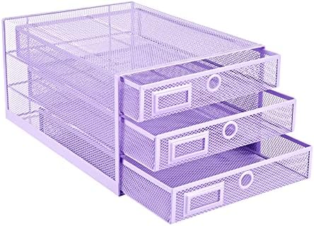 Annova Desk Organizer Wire Mesh 3 Tier Sliding Drawers Paper Sorter/Multifunctional/Premium Solid Construction for Letters, Documents, Mail, Files, Paper, Kids' Art Supplies (Light Pink)