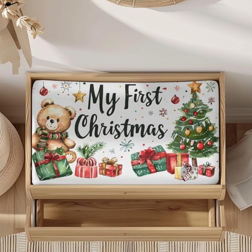 Cute Christmas Bear Trees Winter Holiday Pattern Baby Changing Pad Cover, Unisex Christmas Nursery Diaper Changing Table Pad Mat Sheet for Boys Girls-16x32