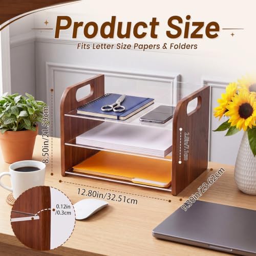 Marsui 3 Tier Desk Paper File Organizer, Acacia & Acrylic Letter Tray