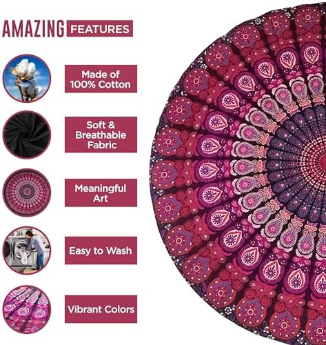 raajsee Purple Round Beach Tapestry Hippie/Boho Beach Blanket Mandala/Indian Cotton Throw - Round Tablecloth/Home Decor/Indie Rug Yoga Mat Meditation Picnic Rugs 127 CM / 50 INCHE Circle