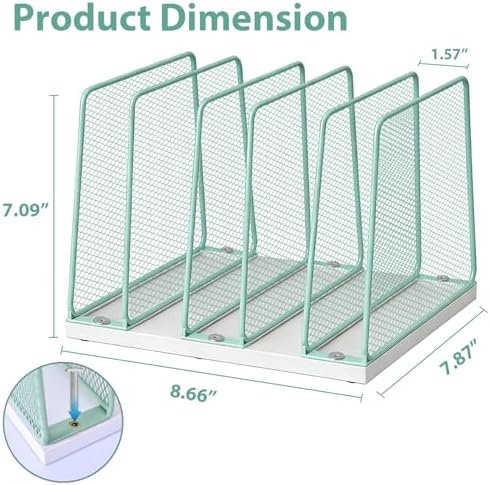 LEKETREE Desk File Organizer, 5-Section Upright File Sorter, Vertical File Folder Holder, Mesh Metal Wood Office Desktop Organization for Document, Magazine, Books and more (Mint)