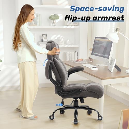550LBS Big and Tall Office Chair, Comfy Heavy Duty Executive Chair with Adjustable Lumbar Support Double Spaces Casters, Fabric Extra Wide Seat Ergonomic Computer Desk Chair for Back Pain,Greycloth