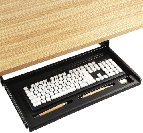 jojofuny Under Desk Keyboard Tray, Slide-Out Drawer with Pen Organizer