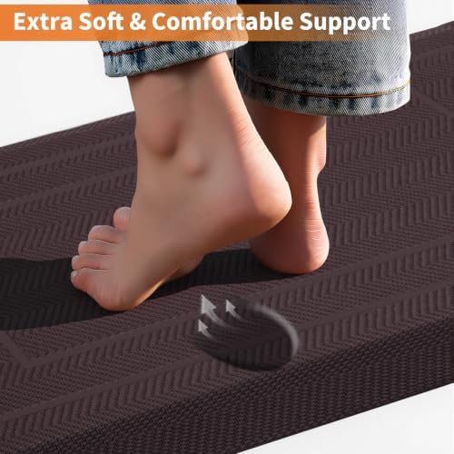UKISS 9/10"" Extra Thick Cushioned Anti Fatigue Kitchen Mat, Waterproof High Density Foam Standing Desk Mat, Non-Slip Ergonomic Comfort Mat for Kitchen, Office,Workstation (Brown, 20" X 32")