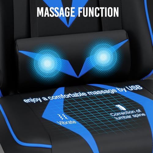 VANSPACE Gaming Chair with Massage 155° Reclining Computer Chair-Blue+Black