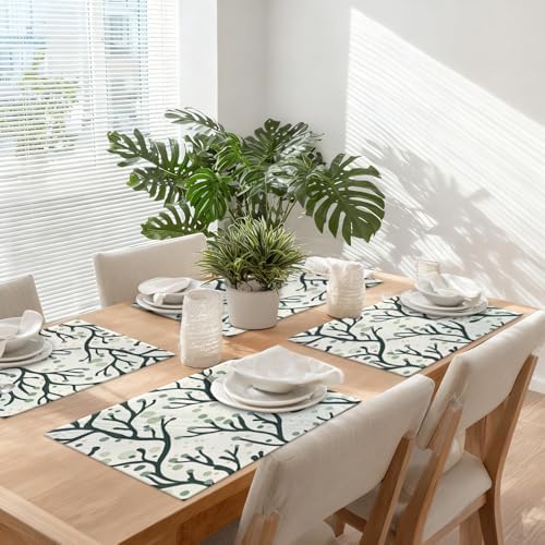 Marine Ocean Inspired Linen Placemats, Abstract Art Minimalist Table Mats for Table Washable Heat Insulation Thick Dining Mat, Indoor/Outdoor 12X18 in 6 Pcs