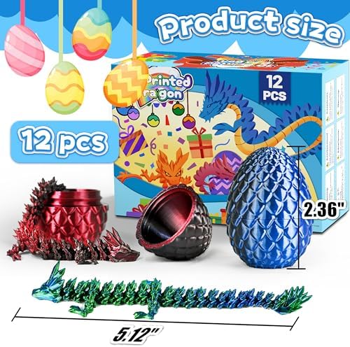 12PCS 3D Printed Dragon Eggs, Articulated Fantasy Animal Toys