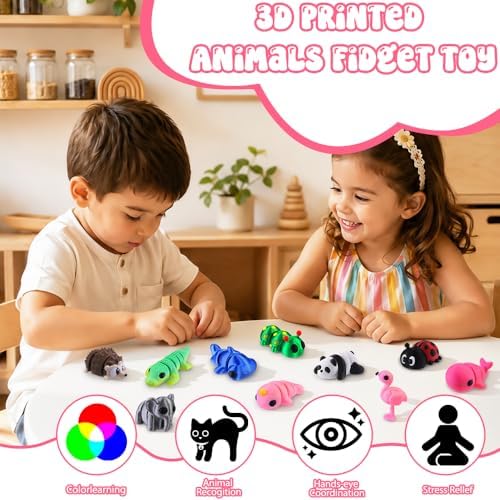 JOICEE 50Pcs 3D Printed Animals Articulated Flexible 3D Printed Fidget Toys