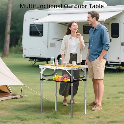 Anbte 2ft Camping Folding Table, 3 Adjustable Heights High 27.5", 24" x 16"