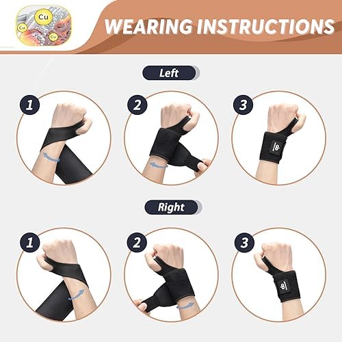 INDEEMAX Copper Carpal Tunnel Wrist Brace 2 Pack, Support for Pain Relief