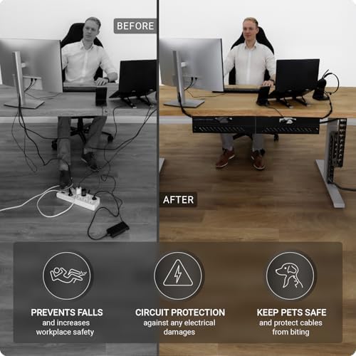 Ultimate Setup Under Desk Cable Management Vertebrae - Perfect for Sit Stand Desk - Wire Management - Adjustable Length - Flexible Cable Spine - Black, 133 cm