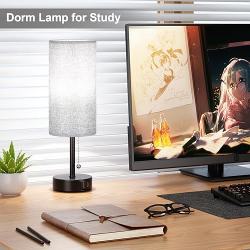 Grey Bedside Lamp for Bedroom Nightstand - Small Table Lamp Set of 2