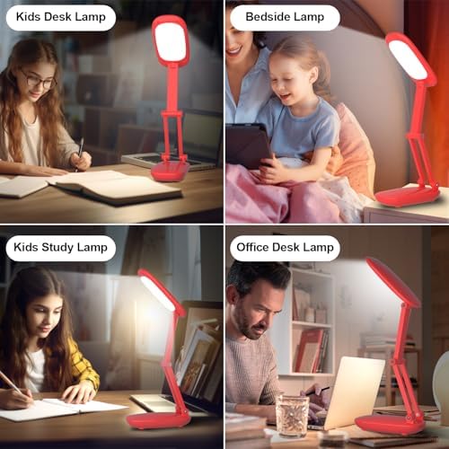 Akejrym LED Desk Lamp for Office Home & Battery Operated Lamp Rechargeable Lamp Foldable & Portable Light, [2-Fold Bracket] 3 Brightness Dimmable Small Desk Lamp Wireless Reading Lamp (Bright Pink)